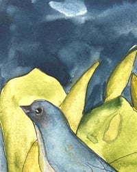 Image 4 of Original one of a kind blue bird watercolor painting