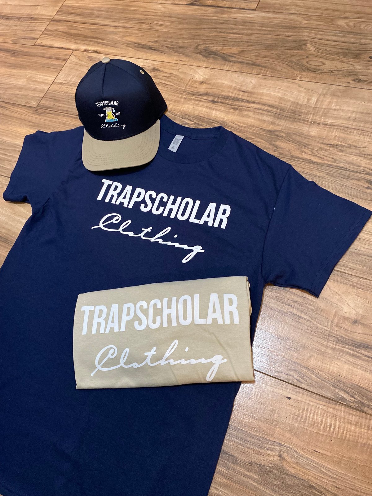 Navy/Tan Hat & Shirt Set | Trap Scholar Clothing LLC