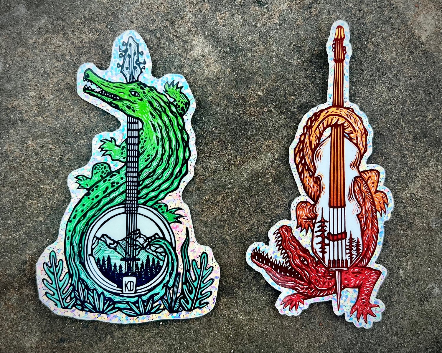 Image of Banjo & Bass Gator glitter stickers