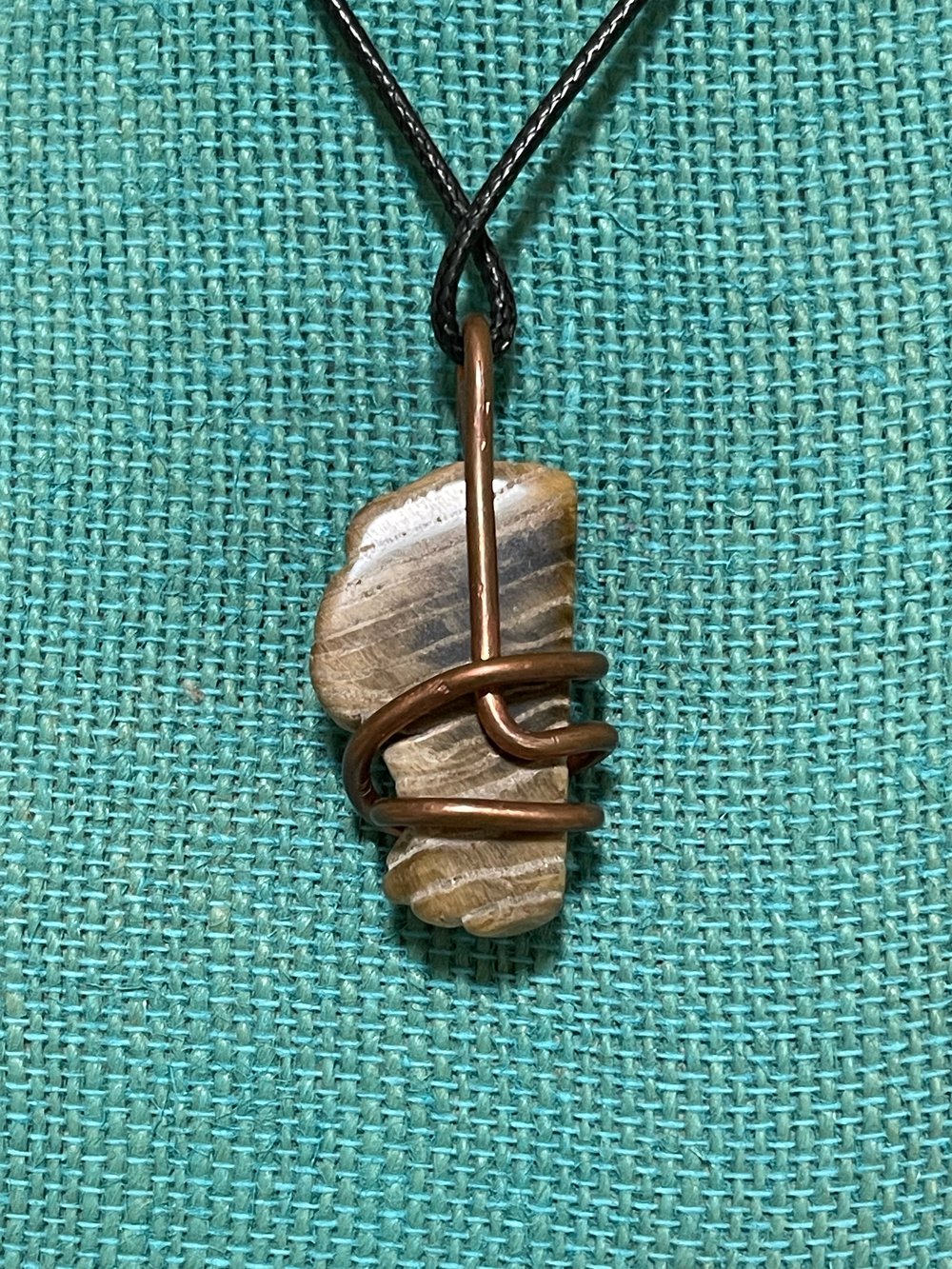 Copper Wrapped Petrified Wood Pendant 