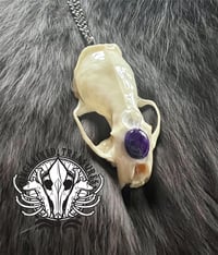 Image 2 of Mink Skull Pendant Necklace with Moonstone & Howlite adornments