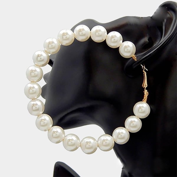 Image of Large Pearls Hoop Earrings 