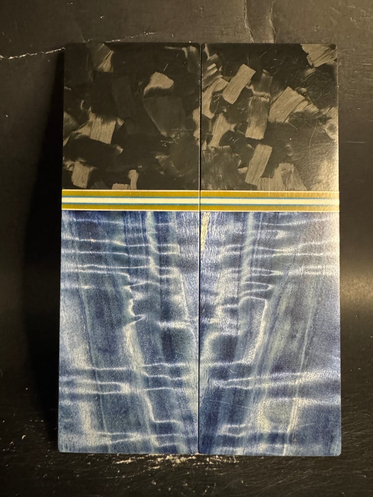 Image of Large Flake Carbon Fiber & Curly Cottonwood GLOW Segmented Knife Scales