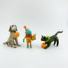 Antique inspired Playful Black Cat with Jack O' Lantern(free-standing figure)