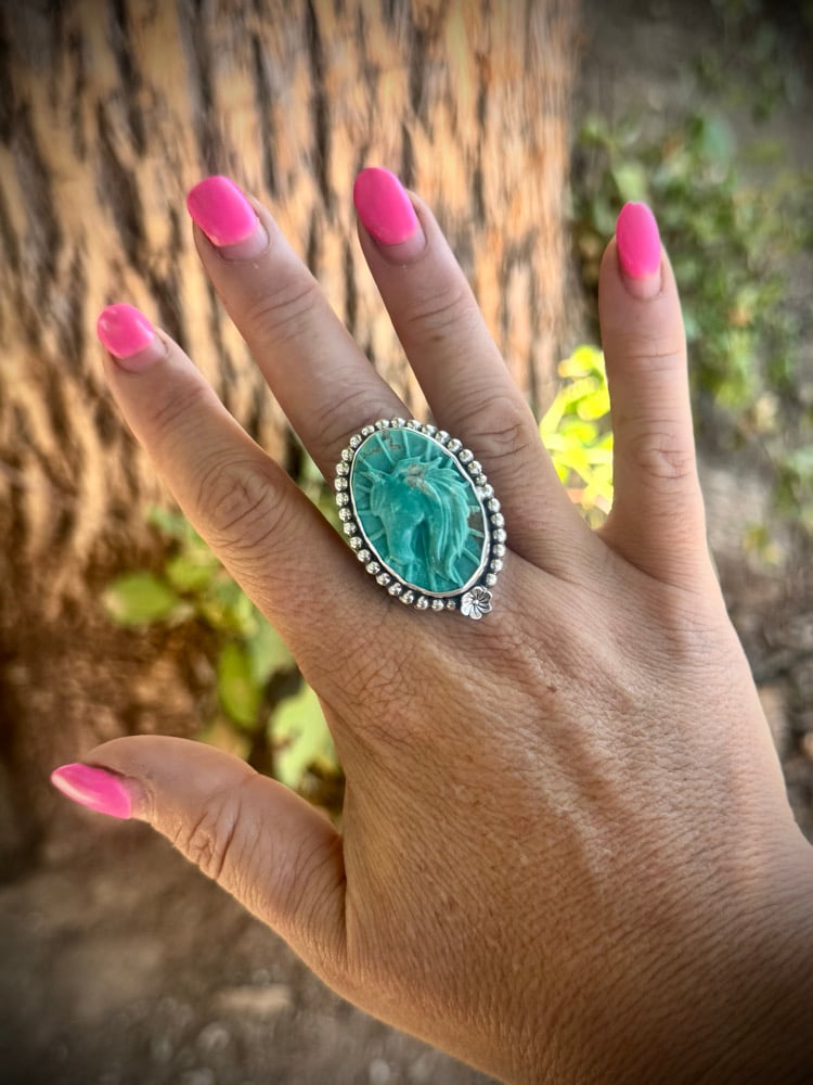 Image of Carved Kingman Turquoise Adjustable Ring 🩵(6)