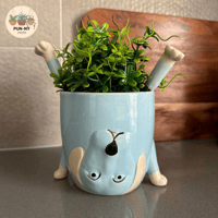 Dog Doing Handstand Planter Pot - Light Blue 12cm