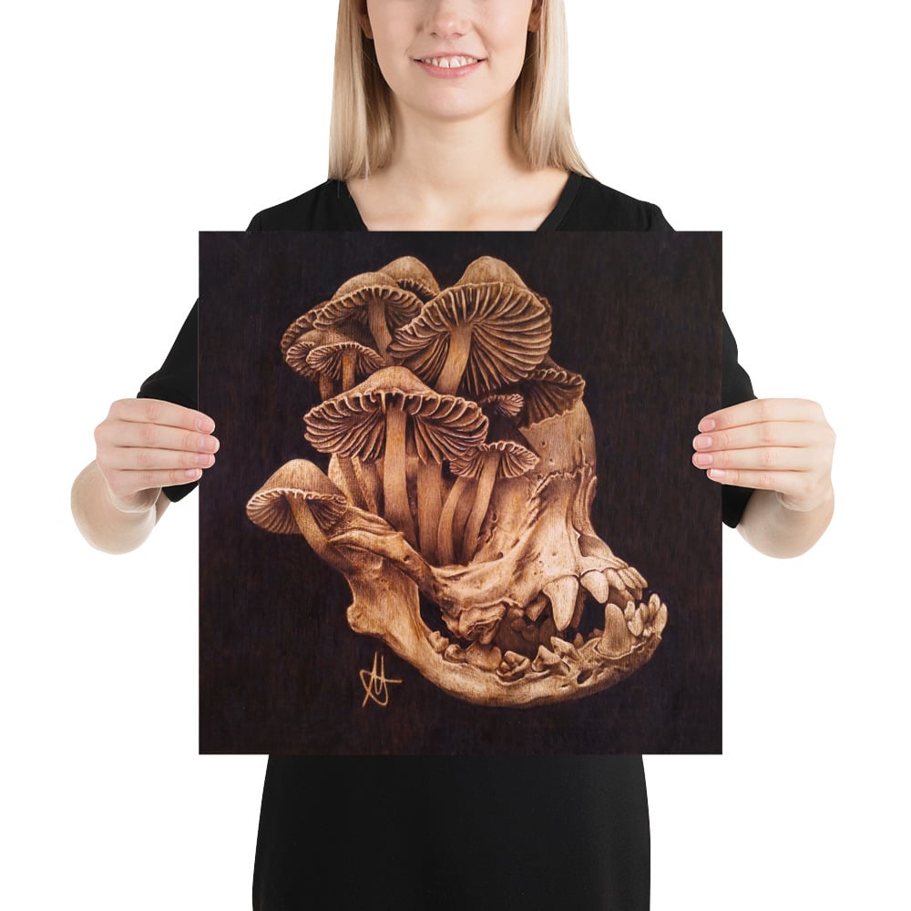 Photo Print: Pug Skull and Mushrooms