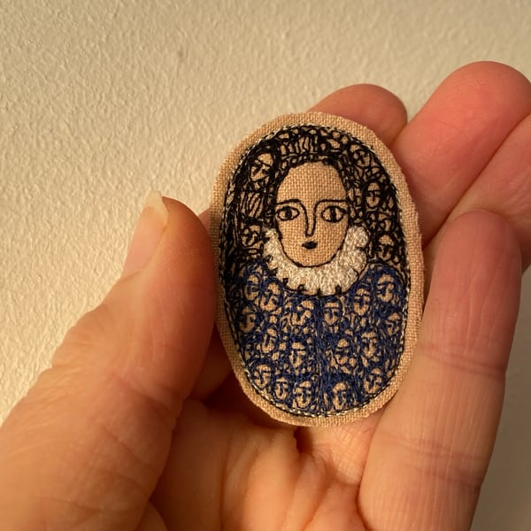 Image of noble woman in royal blue - portrait brooch 