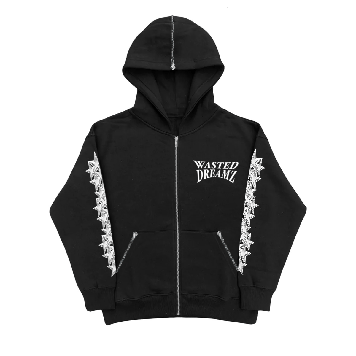 Silver Stars Black Zip Up WASTEDDREAMZ