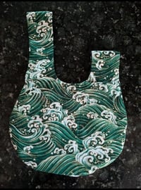 Image 3 of Japanese Hokusai Sea Waves Green Knot Bag 