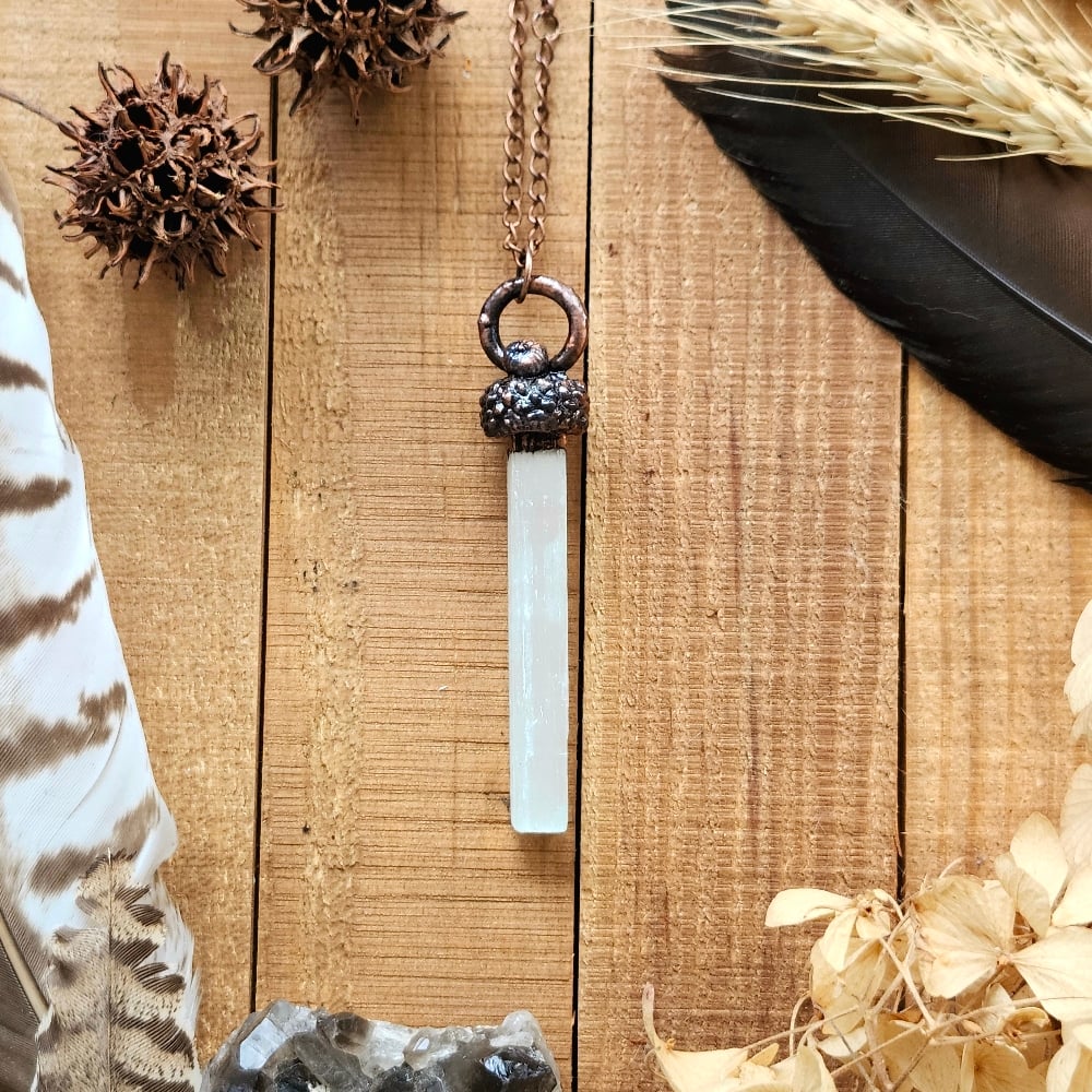 Image of Selenite Acorn Necklace