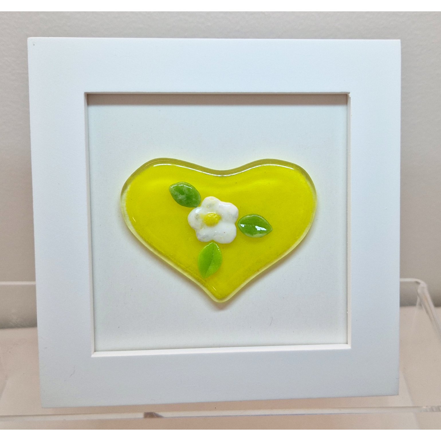 Image of Framed Fused Glass Yellow Heart
