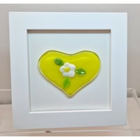Framed Fused Glass Yellow Heart