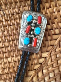 Image 1 of vintage coral and turquoise bolo 