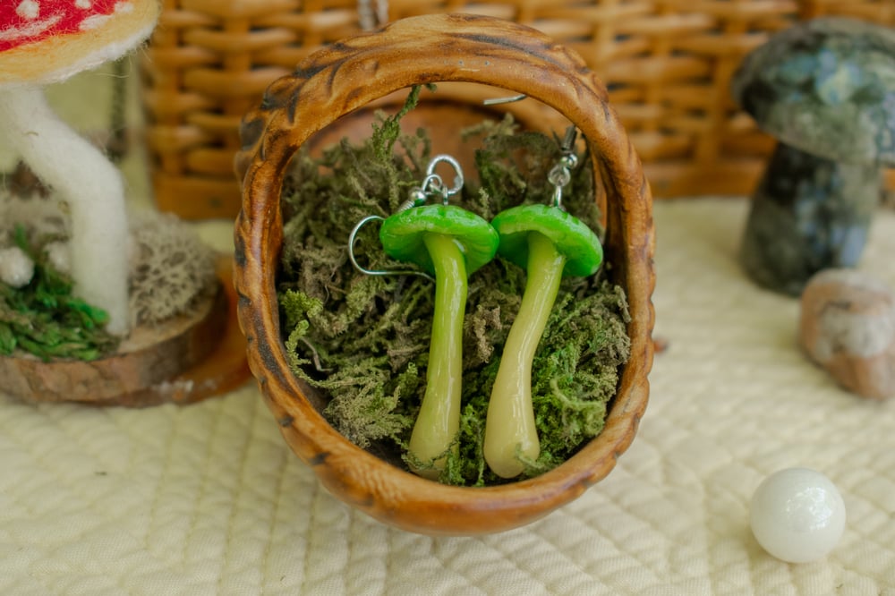 Image of Parrot Wax Cap Mushroom Earrings