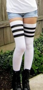 Image of American Apparel Thigh High Socks White Black Stripes