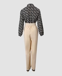 Image 4 of Geometric Print Long Sleeve Belted Jumpsuit
