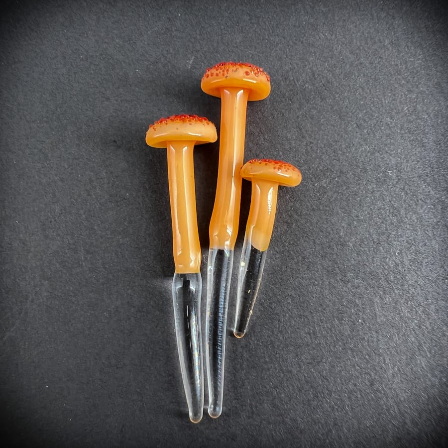 Image of 3 Mini Orange & Red Mushroom Spike Pendants