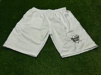 Image 3 of STRIKEOUT NATION WHITE SHORTS BLACK LOGO