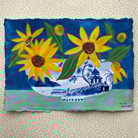 Image 1 of Perennial Sunflowers in a Blue and White Bowl