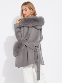 Image 4 of Grey Loro Coat With Fur Pockets