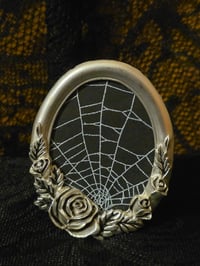 Image 1 of Small Rose Detail Silver Framed Preserved Web - oval 
