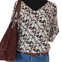 Image 7 of Natural Life Floral Loose Fit V Neck Dolman Shirt - Size XS