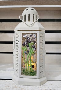 Image 3 of Large Fused Glass & Metal Lantern – 11" Tall x 5" Wide