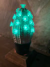 White & Green Flower Themed Ceramic Cactus Night Light Lamp