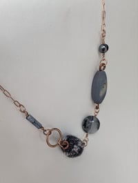 Image 4 of Snowflake Obsidian Semi Precious Stone & Handspun Bead Statement Necklace