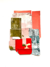 Image 1 of Red and Khaki Printed And Painted Collage Composition