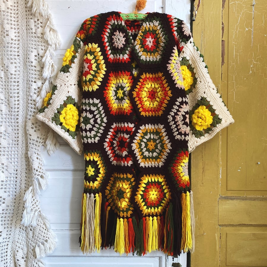 Image of Yellow Roses Hexagon Granny Sweater