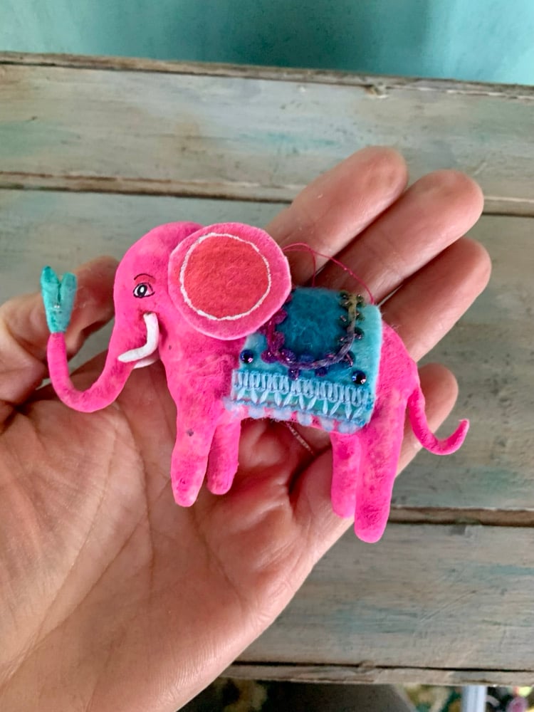 Image of Spun Cotton Pink Elephant Ornament 