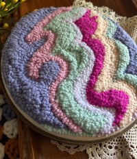 Image 3 of 8”  Blue and Pink Abstract Punch Needle Hoop Art