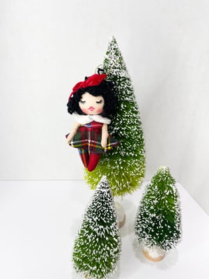 Image of Plaid Holiday Doll Ornament Black Curls 