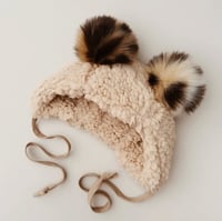 leopard fleece double pom pom bonnet