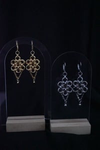 Image 5 of Flower Drop Hoops (Gold) 