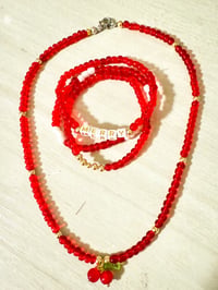 Image 1 of Cherry charm Christmas necklace with 14 k Gold Beads