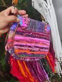 Image 8 of FRILL MINI body cross Sari bag with ruffles - detachable strap -peace sign