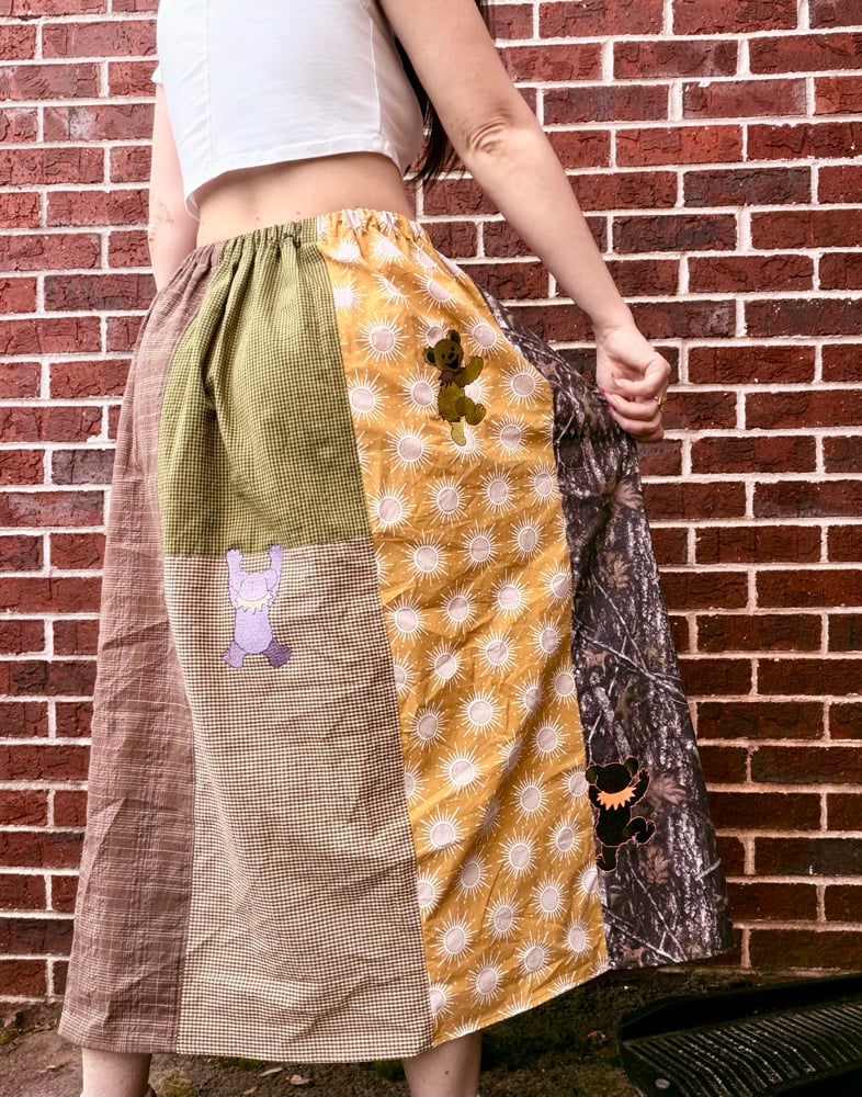 Image of Dealers Choice Patchwork Bear Attack Skirt