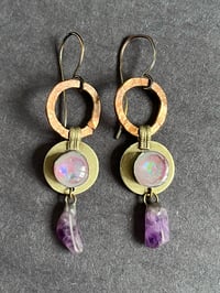 Image 2 of Opal resin earrings with amethyst