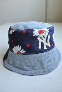 Image 3 of Reworked NY Reversible Bucket Hat S/M Navy Flower Power 22"-23"