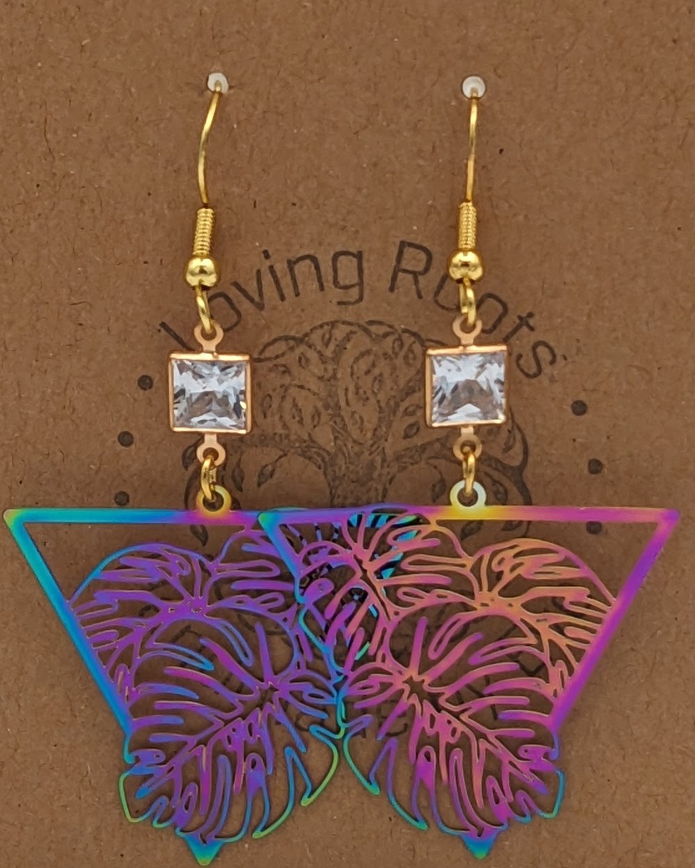 Image of Leaf Reflective Rainbow Stainless Steel Earrings