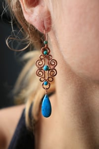 Image 1 of Copper + Turquoise Woven Earrings (2)