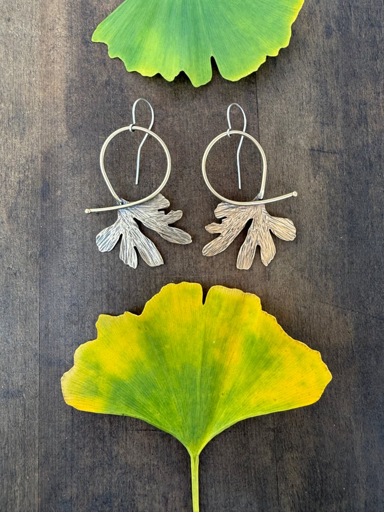 Image of Funky Ginkgo Shape Brass Statement Hoops