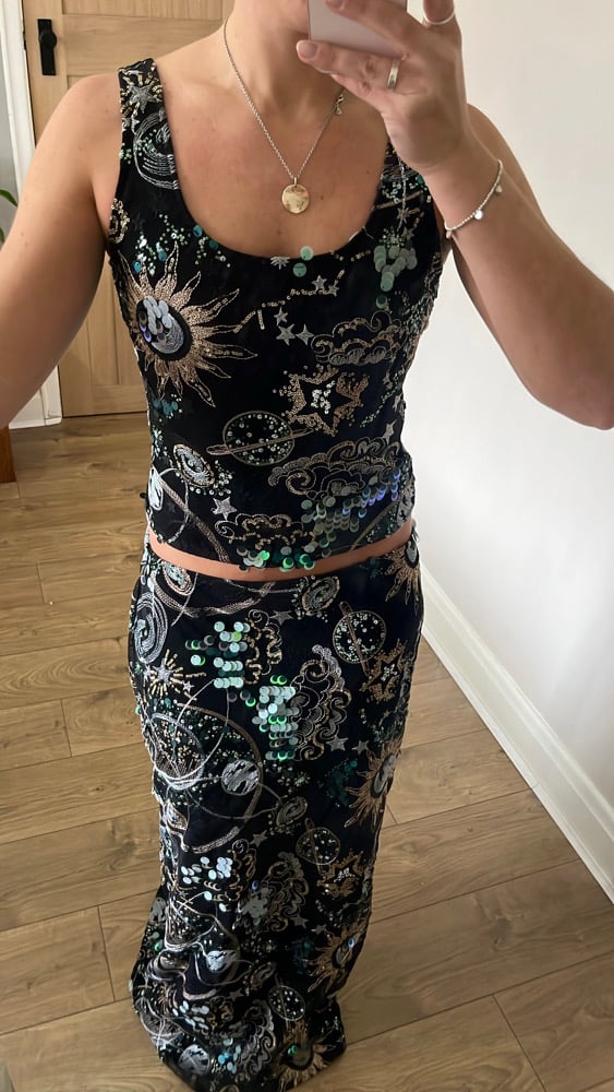 The Universe low-rise Heavily embellished tulle velvet Maxi skirt