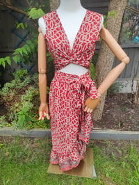 Image 9 of Pasha Co ord set top and frill wrap skirt - Red