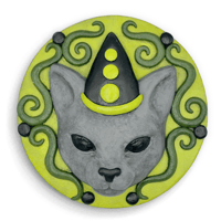 Round Sculpture: Green Clown Cat