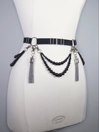 Image 2 of Belt with Onyx beads and chain tassels 