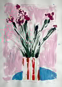 Image 1 of Irises. Striped Vase